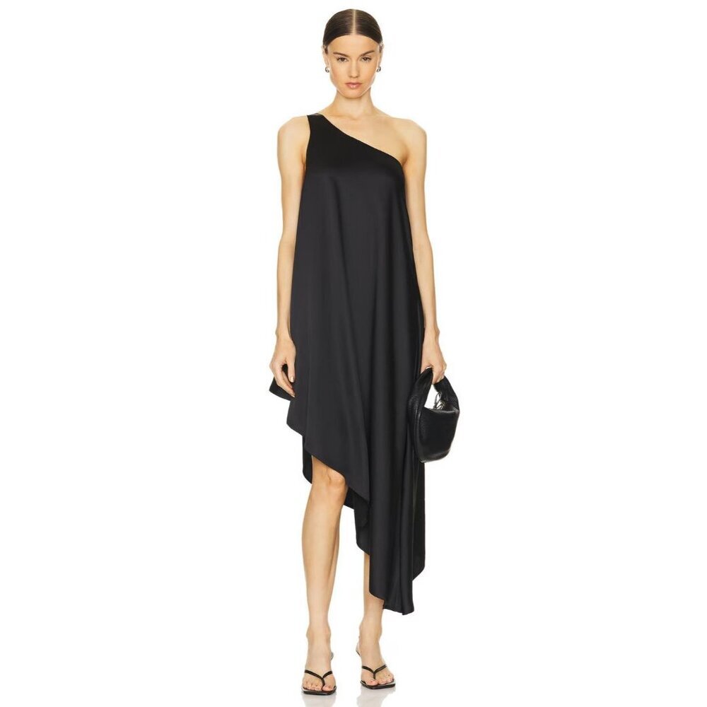 Norma Kamali One Shoulder Diagonal Tunic Dress Black Womens Size XL 42